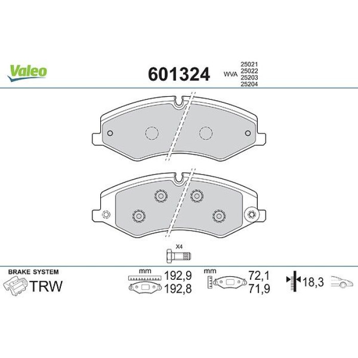 Valeo 601324 Bremsbelagsatz, Scheibenbremse Valeo 601324 Bremsbelagsatz, Scheibenbremse