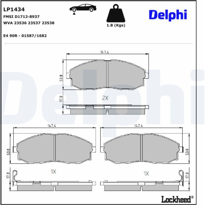 Delphi LP1434 Bremsbelagsatz, Scheibenbremse Delphi LP1434 Bremsbelagsatz, Scheibenbremse