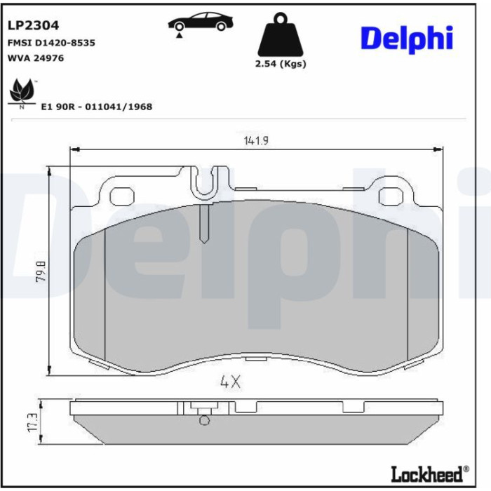Delphi LP2304 Bremsbelagsatz, Scheibenbremse Delphi LP2304 Bremsbelagsatz, Scheibenbremse