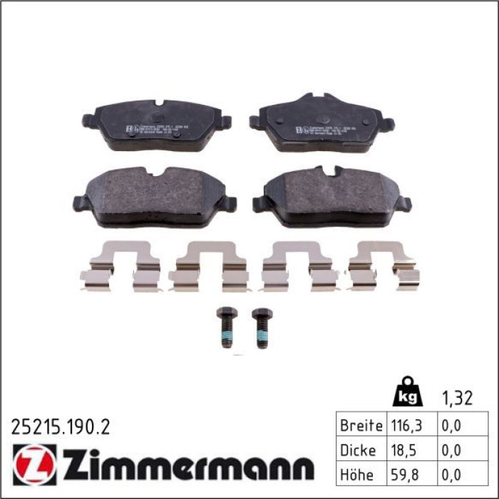 Zimmermann 25215.190.2 Bremsbelagsatz, Scheibenbremse Zimmermann 25215.190.2 Bremsbelagsatz, Scheibenbremse
