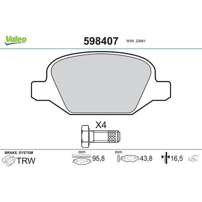 Valeo 598407 Bremsbelagsatz, Scheibenbremse