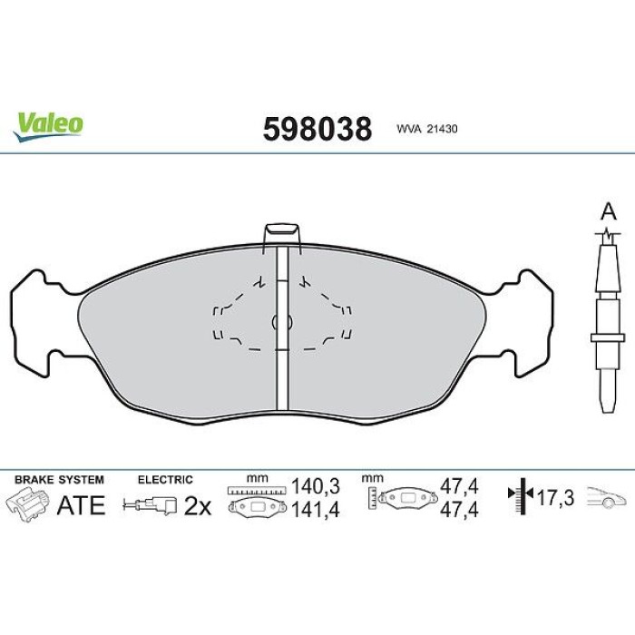 Valeo 598038 Bremsbelagsatz, Scheibenbremse Valeo 598038 Bremsbelagsatz, Scheibenbremse
