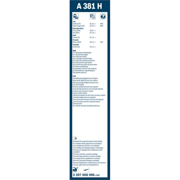 BOSCH A 381 H Scheibenwischer Rear Aerotwin 3 397 008 996 BOSCH A 381 H Scheibenwischer Rear Aerotwin 3 397 008 996