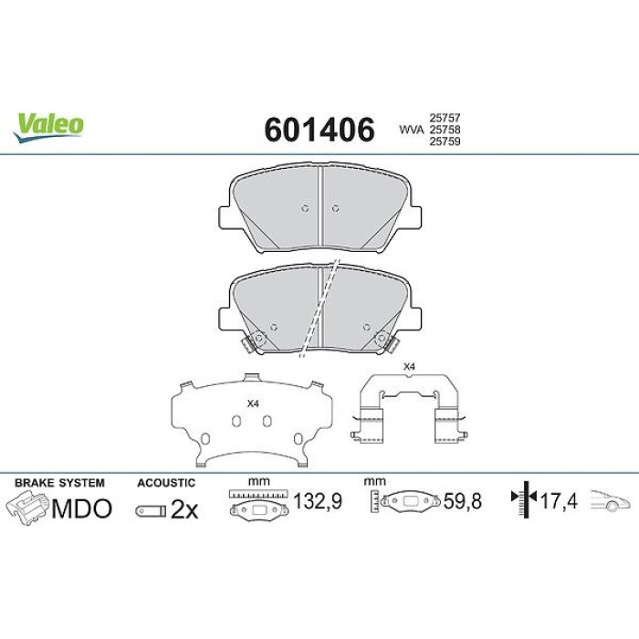 Valeo 601406 Bremsbelagsatz, Scheibenbremse Valeo 601406 Bremsbelagsatz, Scheibenbremse