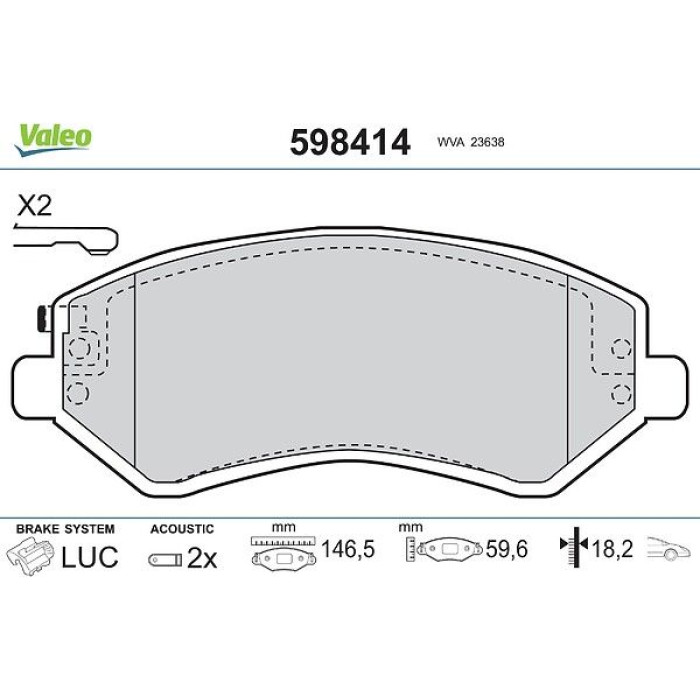 Valeo 598414 Bremsbelagsatz, Scheibenbremse Valeo 598414 Bremsbelagsatz, Scheibenbremse