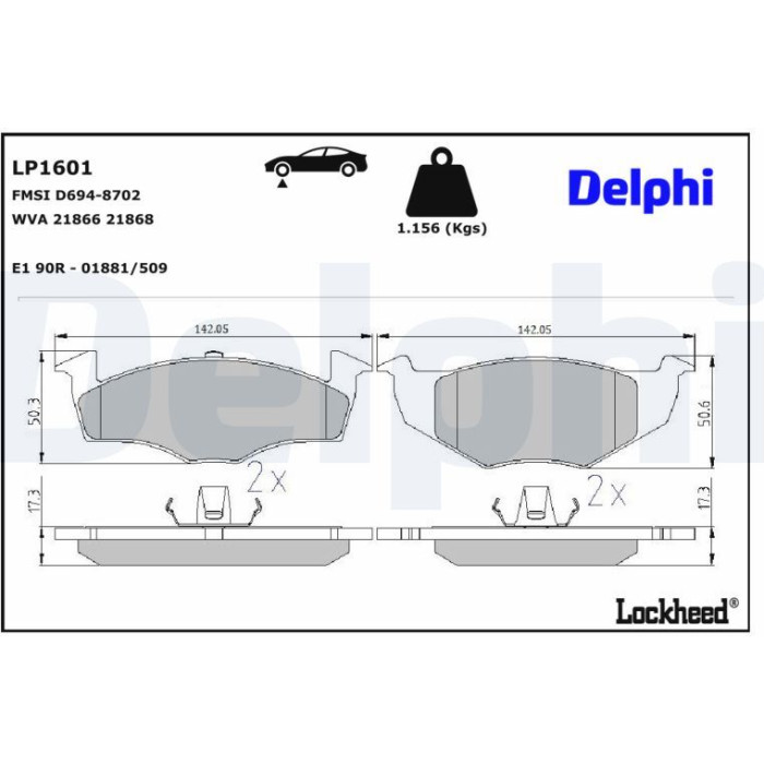 Delphi LP1601 Bremsbelagsatz, Scheibenbremse Delphi LP1601 Bremsbelagsatz, Scheibenbremse