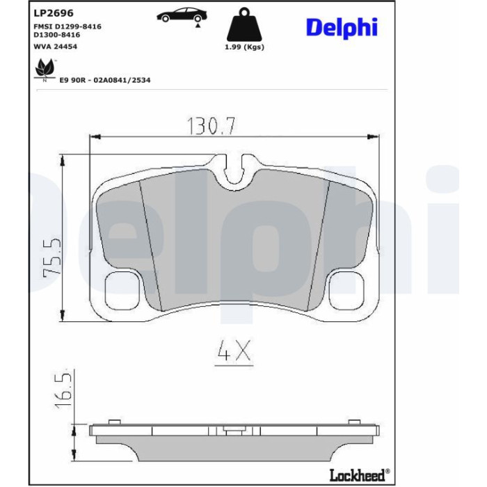 Delphi LP2696 Bremsbelagsatz, Scheibenbremse