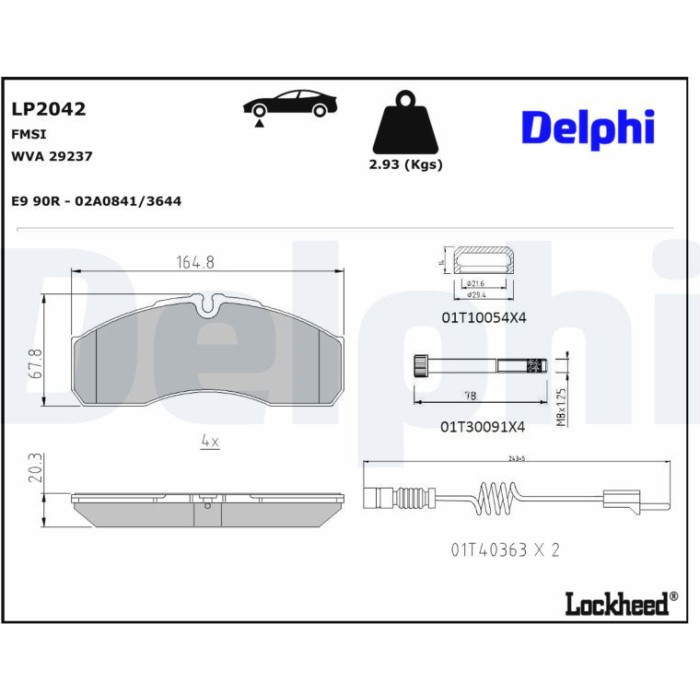 Delphi LP2042 Bremsbelagsatz, Scheibenbremse Delphi LP2042 Bremsbelagsatz, Scheibenbremse