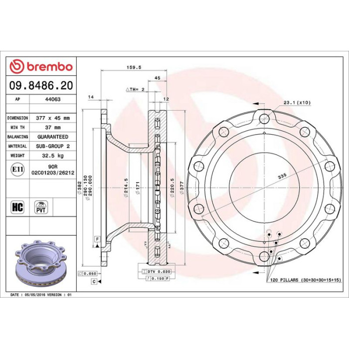 Brembo 09.8486.20 Bremsscheibe PRIME LINE Brembo 09.8486.20 Bremsscheibe PRIME LINE