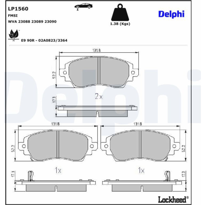 Delphi LP1560 Bremsbelagsatz, Scheibenbremse Delphi LP1560 Bremsbelagsatz, Scheibenbremse