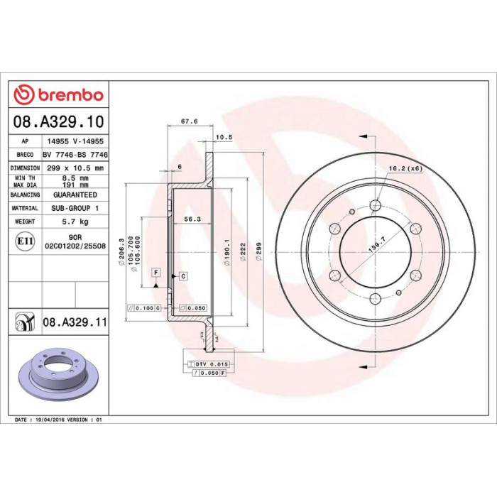 Brembo 08.A329.11 Bremsscheibe PRIME LINE - UV Coated