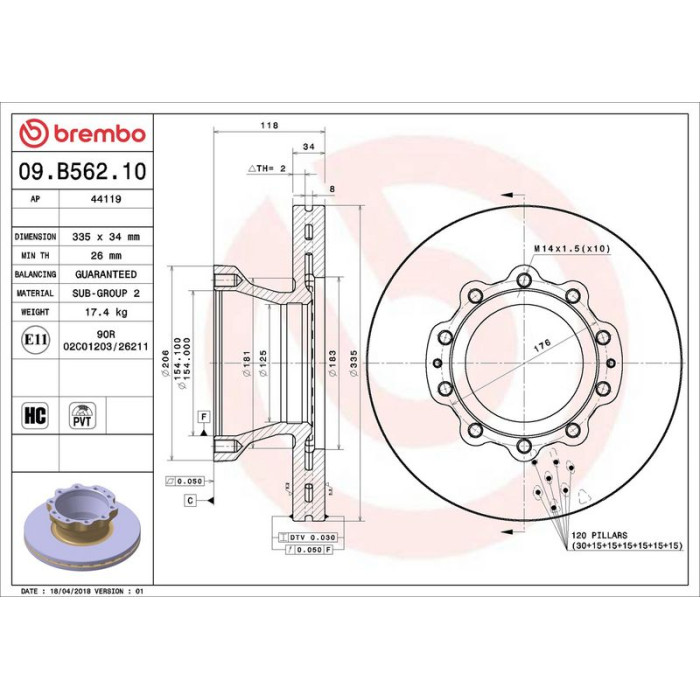 Brembo 09.B562.10 Bremsscheibe PRIME LINE Brembo 09.B562.10 Bremsscheibe PRIME LINE