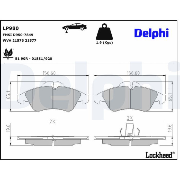 Delphi LP980 Bremsbelagsatz, Scheibenbremse