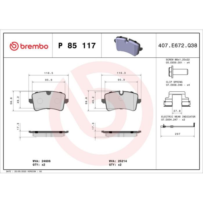 Brembo P 85 117 Bremsbelagsatz, Scheibenbremse PRIME LINE Brembo P 85 117 Bremsbelagsatz, Scheibenbremse PRIME LINE