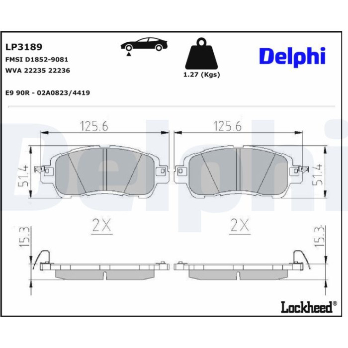 Delphi LP3189 Bremsbelagsatz, Scheibenbremse Delphi LP3189 Bremsbelagsatz, Scheibenbremse