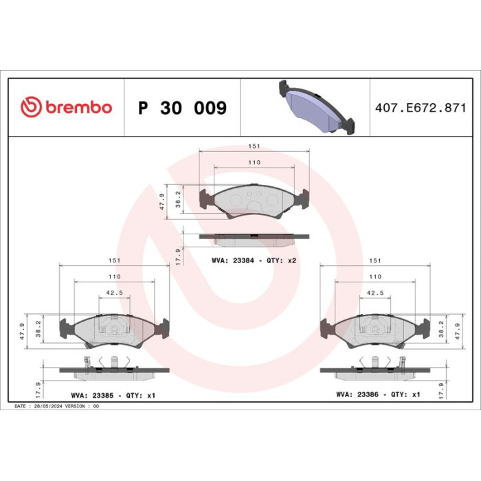 Brembo P 30 009 Bremsbelagsatz, Scheibenbremse PRIME LINE Brembo P 30 009 Bremsbelagsatz, Scheibenbremse PRIME LINE