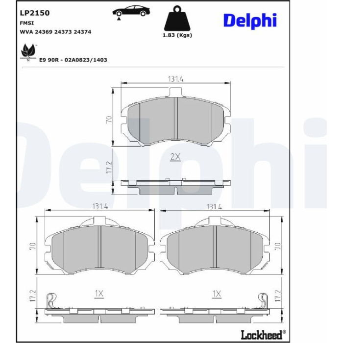 Delphi LP2150 Bremsbelagsatz, Scheibenbremse Delphi LP2150 Bremsbelagsatz, Scheibenbremse