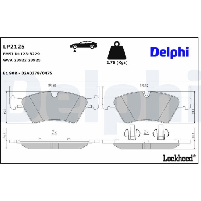 Delphi LP2125 Bremsbelagsatz, Scheibenbremse Delphi LP2125 Bremsbelagsatz, Scheibenbremse