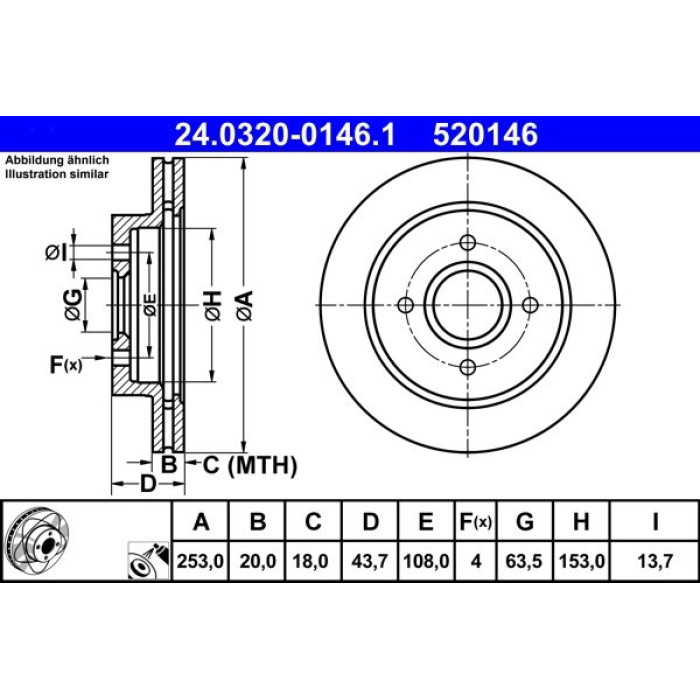 ATE 24.0320-0146.1 Bremsscheibe PowerDisc ATE 24.0320-0146.1 Bremsscheibe PowerDisc