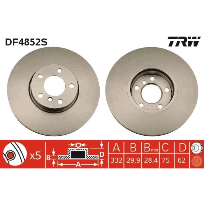 TRW DF4852S Bremsscheibe SINGLE TRW DF4852S Bremsscheibe SINGLE