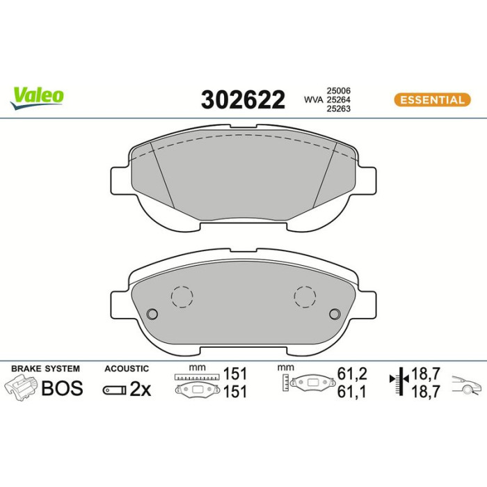 Valeo 302622 Bremsbelagsatz, Scheibenbremse ESSENTIAL Valeo 302622 Bremsbelagsatz, Scheibenbremse ESSENTIAL
