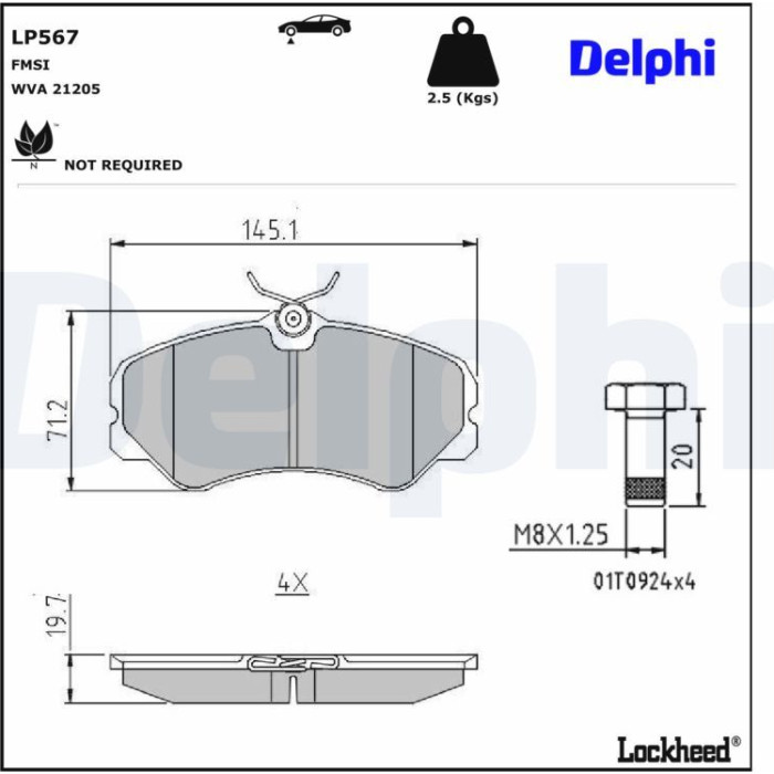 Delphi LP567 Bremsbelagsatz, Scheibenbremse Delphi LP567 Bremsbelagsatz, Scheibenbremse