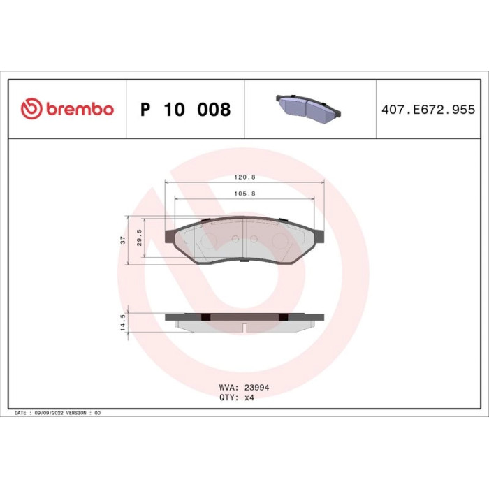 Brembo P 10 008 Bremsbelagsatz, Scheibenbremse PRIME LINE Brembo P 10 008 Bremsbelagsatz, Scheibenbremse PRIME LINE