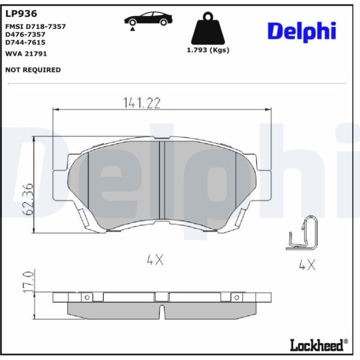 Delphi LP936 Bremsbelagsatz, Scheibenbremse Delphi LP936 Bremsbelagsatz, Scheibenbremse