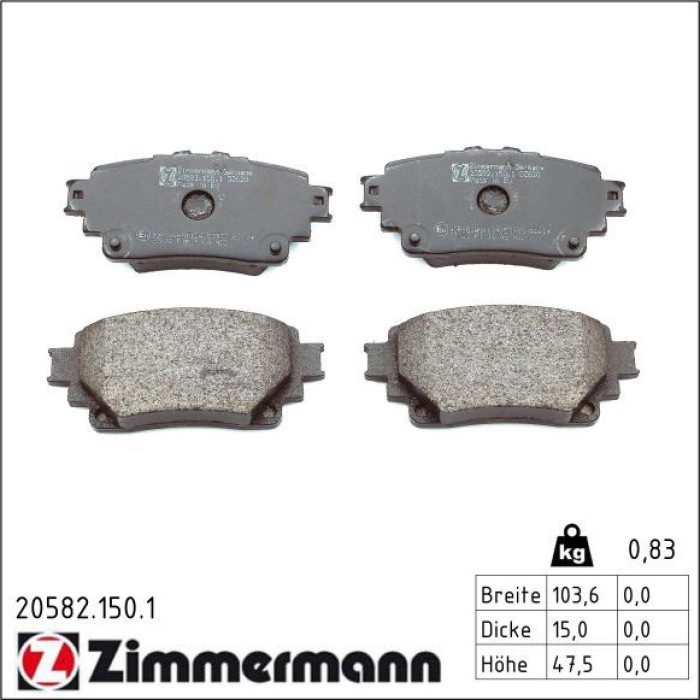 Zimmermann 20582.150.1 Bremsbelagsatz, Scheibenbremse