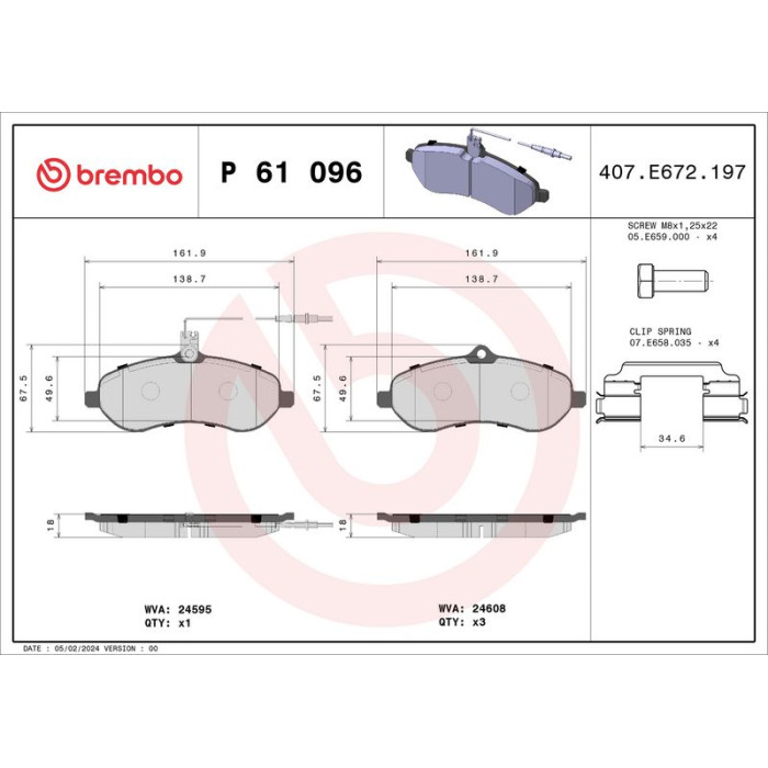 Brembo P 61 096 Bremsbelagsatz, Scheibenbremse PRIME LINE Brembo P 61 096 Bremsbelagsatz, Scheibenbremse PRIME LINE