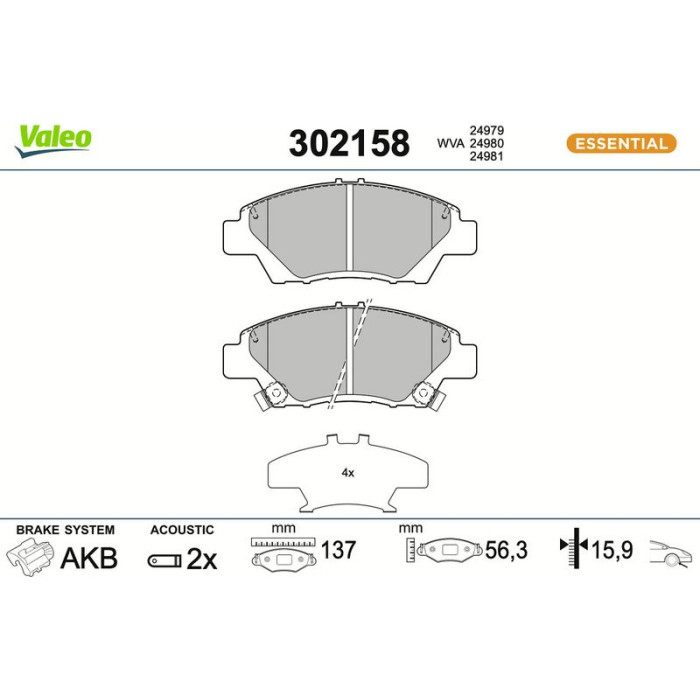 Valeo 302158 Bremsbelagsatz, Scheibenbremse ESSENTIAL Valeo 302158 Bremsbelagsatz, Scheibenbremse ESSENTIAL