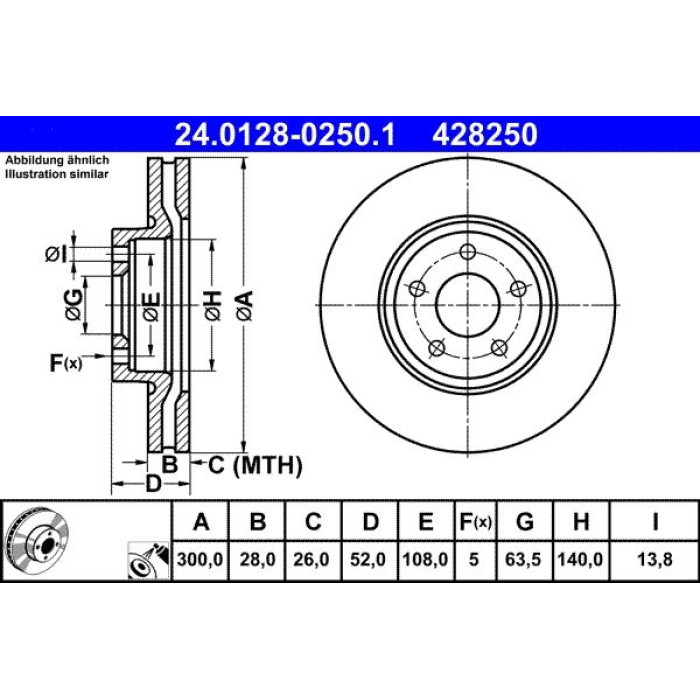 2x ATE 24.0128-0250.1 Bremsscheibe 2 x 2x ATE 24.0128-0250.1 Bremsscheibe 2 x