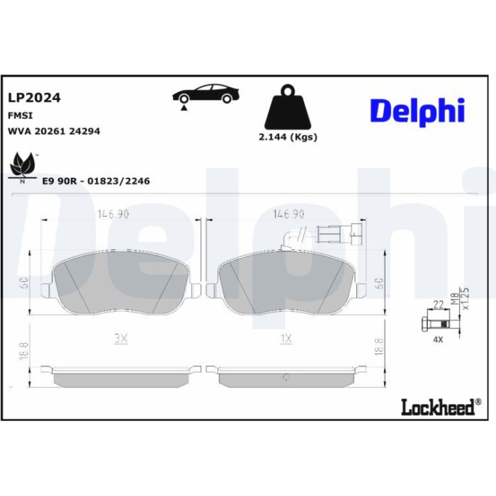 Delphi LP2024 Bremsbelagsatz, Scheibenbremse Delphi LP2024 Bremsbelagsatz, Scheibenbremse