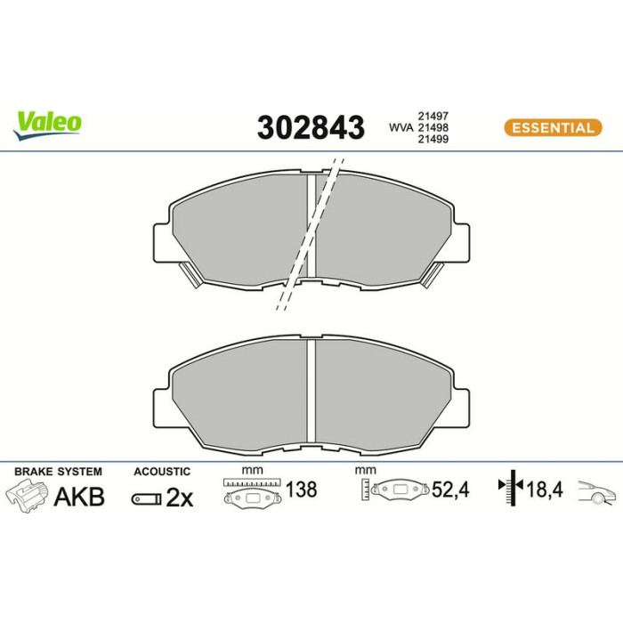 Valeo 302843 Bremsbelagsatz, Scheibenbremse ESSENTIAL Valeo 302843 Bremsbelagsatz, Scheibenbremse ESSENTIAL