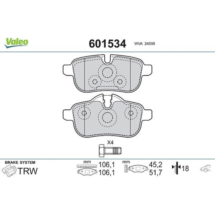 Valeo 601534 Bremsbelagsatz, Scheibenbremse Valeo 601534 Bremsbelagsatz, Scheibenbremse