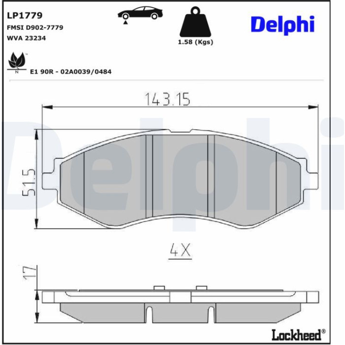 Delphi LP1779 Bremsbelagsatz, Scheibenbremse Delphi LP1779 Bremsbelagsatz, Scheibenbremse