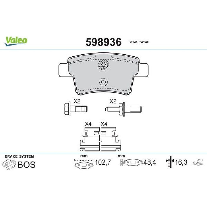 Valeo 598936 Bremsbelagsatz, Scheibenbremse Valeo 598936 Bremsbelagsatz, Scheibenbremse