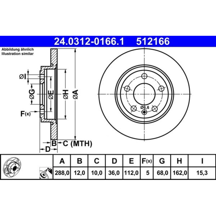 ATE 24.0312-0166.1 Bremsscheibe PowerDisc ATE 24.0312-0166.1 Bremsscheibe PowerDisc