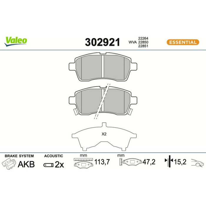 Valeo 302921 Bremsbelagsatz, Scheibenbremse ESSENTIAL Valeo 302921 Bremsbelagsatz, Scheibenbremse ESSENTIAL