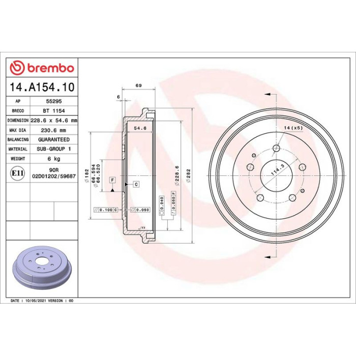 Brembo 14.A154.10 Bremstrommel ESSENTIAL LINE
