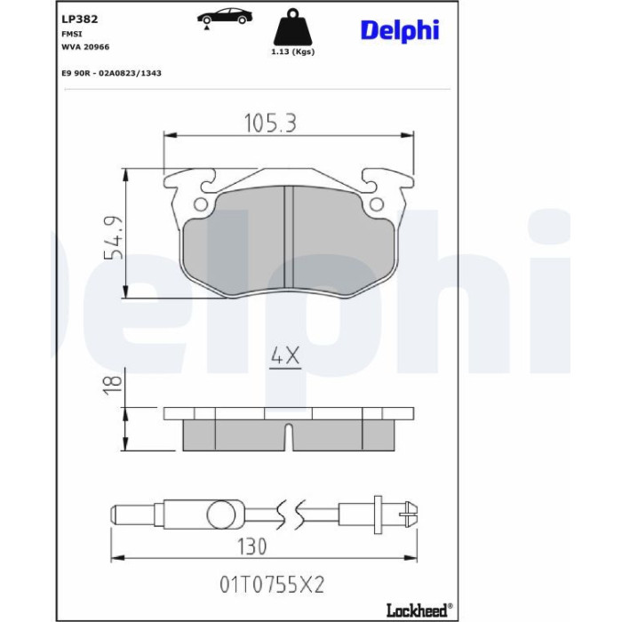 Delphi LP382 Bremsbelagsatz, Scheibenbremse Delphi LP382 Bremsbelagsatz, Scheibenbremse