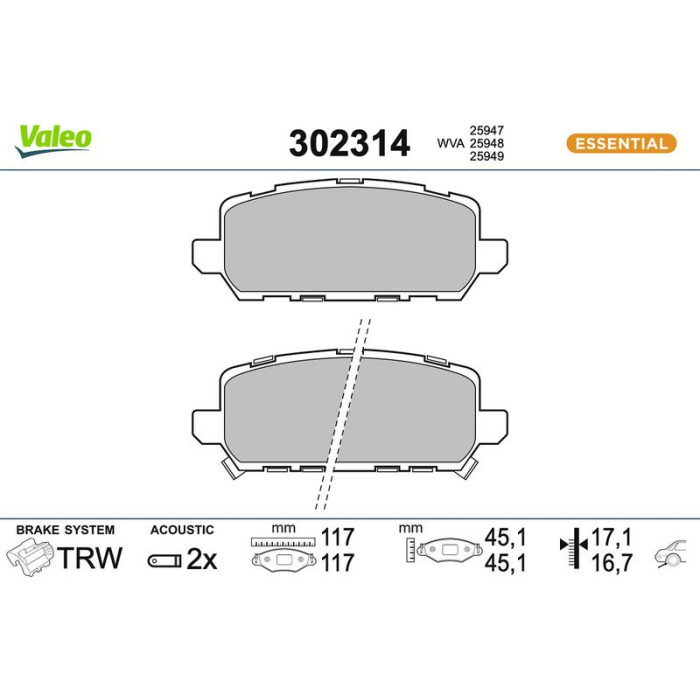 Valeo 302314 Bremsbelagsatz, Scheibenbremse ESSENTIAL