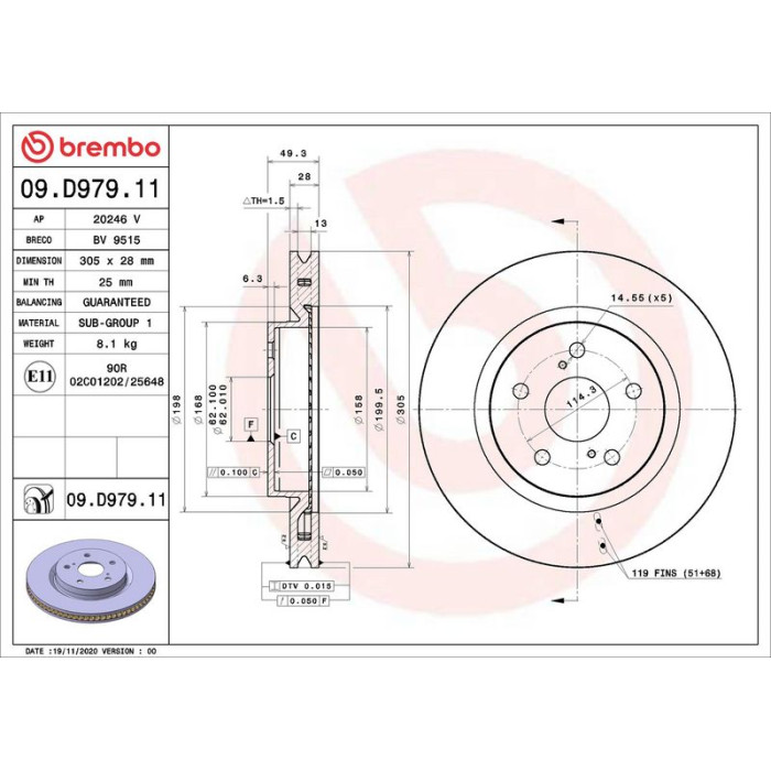 Brembo 09.D979.11 Bremsscheibe PRIME LINE - UV Coated Brembo 09.D979.11 Bremsscheibe PRIME LINE - UV Coated