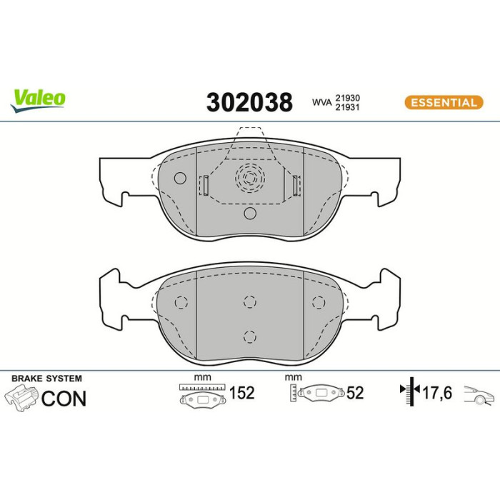 Valeo 302038 Bremsbelagsatz, Scheibenbremse ESSENTIAL Valeo 302038 Bremsbelagsatz, Scheibenbremse ESSENTIAL