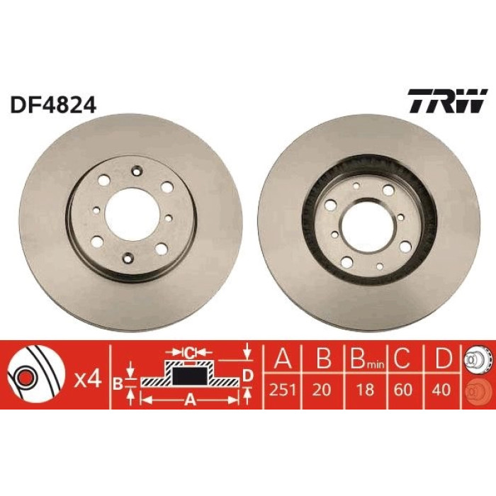 TRW DF4824 Bremsscheibe TRW DF4824 Bremsscheibe
