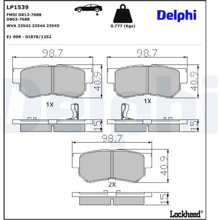 Delphi LP1539 Bremsbelagsatz, Scheibenbremse