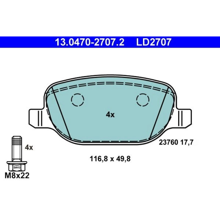 ATE 13.0470-2707.2 Bremsbelagsatz, Scheibenbremse Ceramic