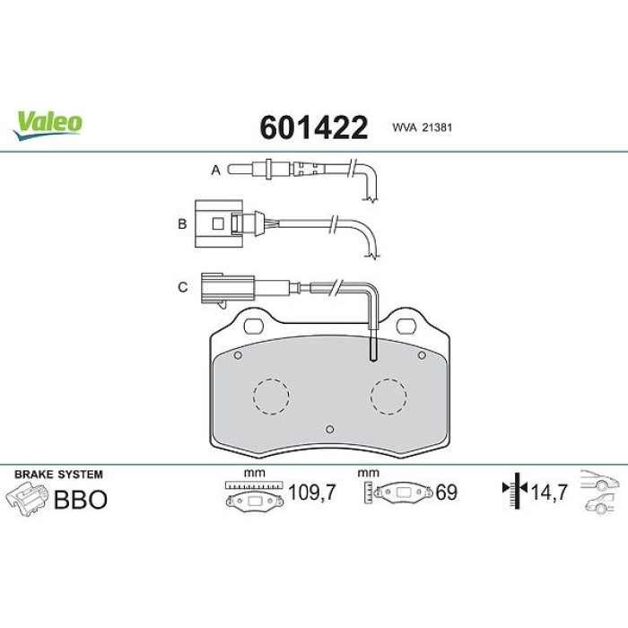 Valeo 601422 Bremsbelagsatz, Scheibenbremse Valeo 601422 Bremsbelagsatz, Scheibenbremse