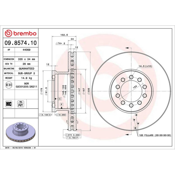 Brembo 09.8574.10 Bremsscheibe PRIME LINE Brembo 09.8574.10 Bremsscheibe PRIME LINE