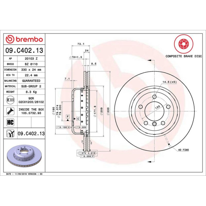 Brembo 09.C402.13 Bremsscheibe PRIME LINE - Composite Brembo 09.C402.13 Bremsscheibe PRIME LINE - Composite